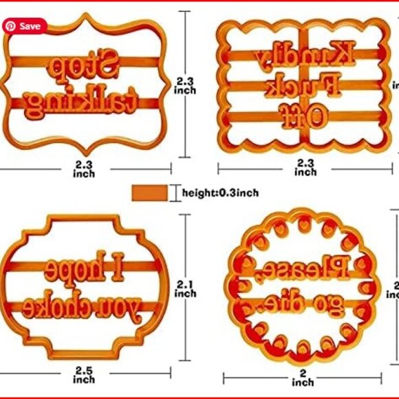 CQ House Wares Sarcastic Sassy 4 pc Plastic Cookie Cutters Molds Orange - Picture 2 of 7
